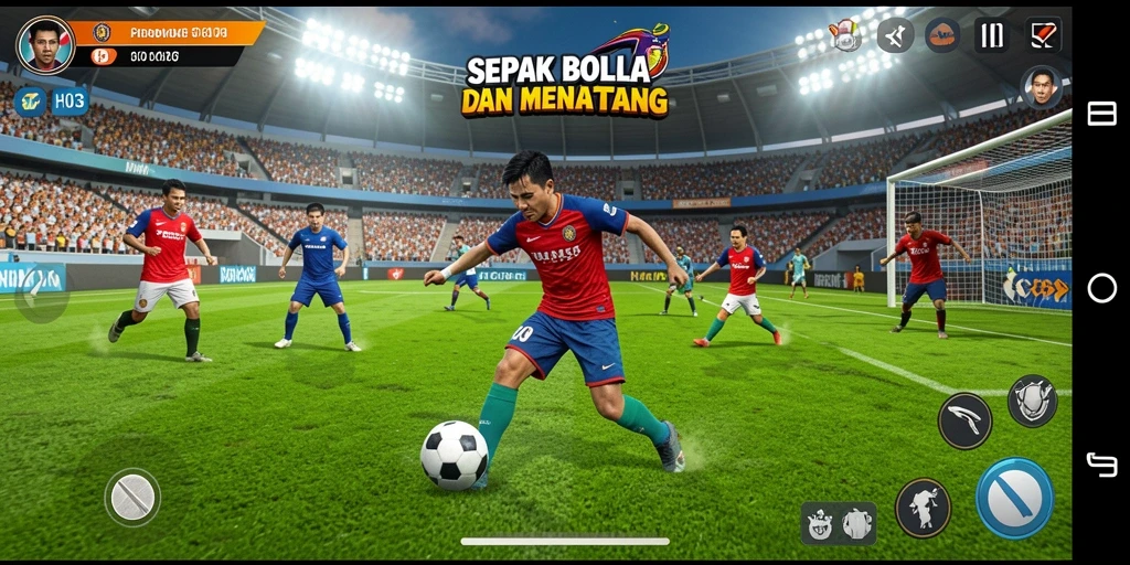 Tampilan screenshot utama H03 menampilkan aksi seru di lapangan sepak bola.