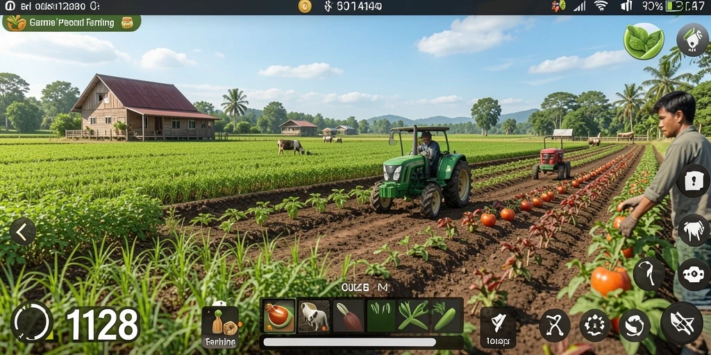 Screenshot gameplay OLX128 menampilkan aktivitas bertani yang seru dan menarik.