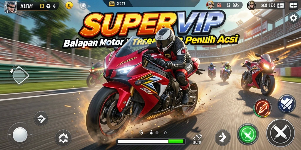 Tampilan gameplay seru balapan motor di SUPERVIP.